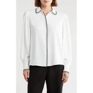 NWT! Elie Tahari The Roshan Scalloped Trim Button-Up Shirt in White Size Small